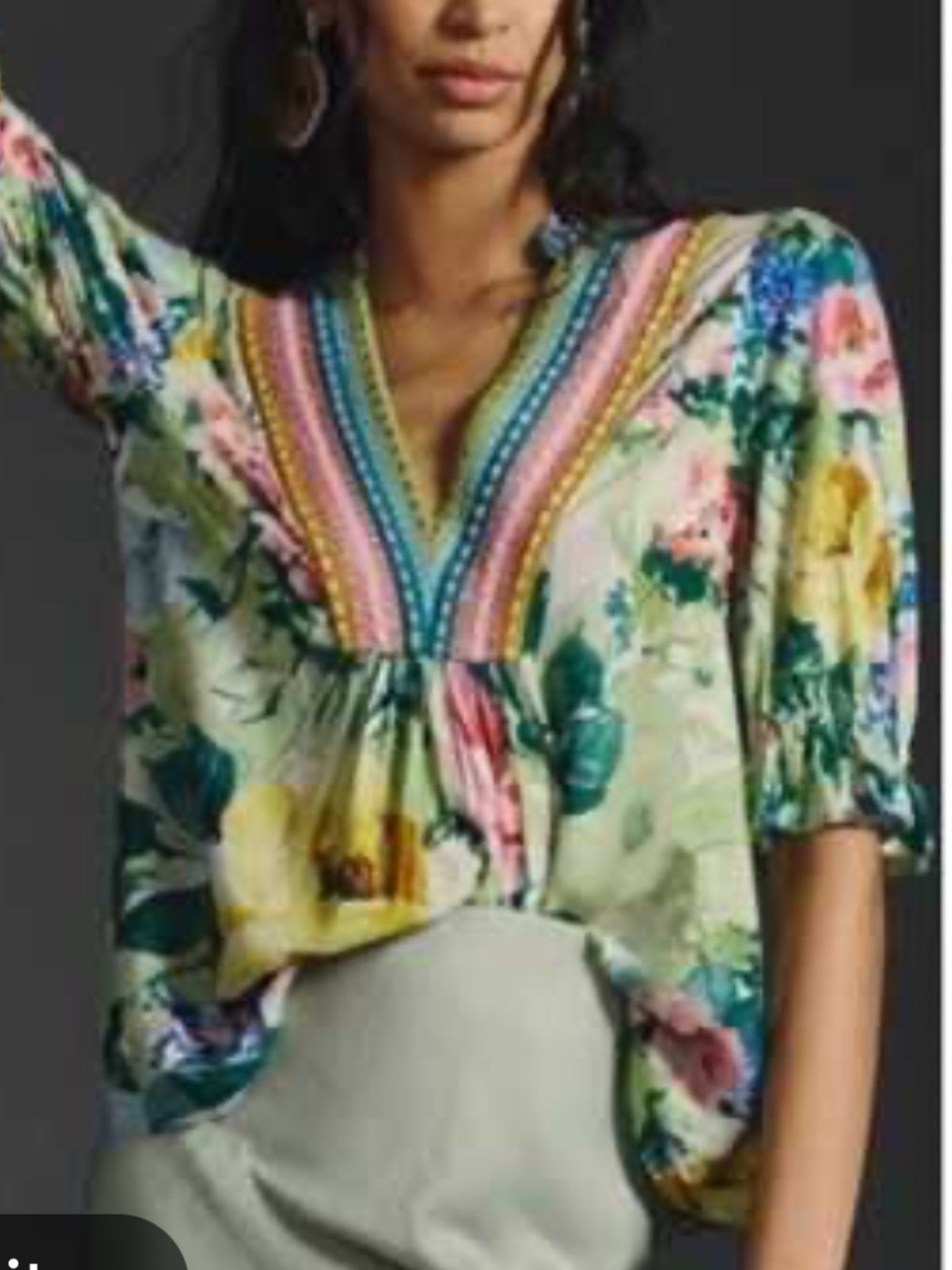 Blank London Stephanie Top size S euc Floral V-Neck Peasant Top in Light Green